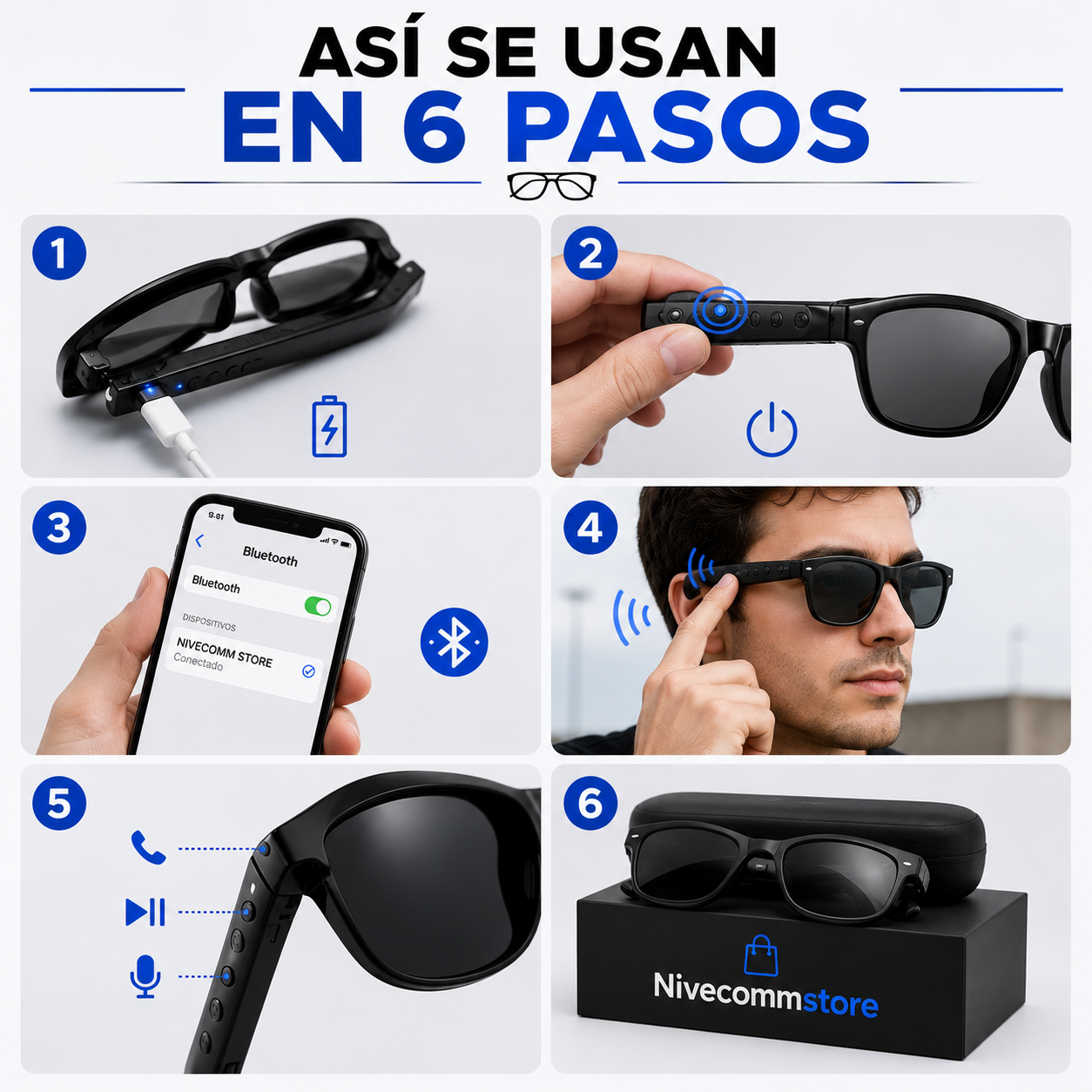 Gafas - Auriculares Bluetooh y Microfono